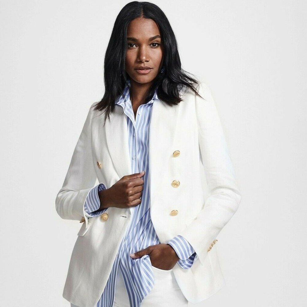 BROOKS BROTHERS Irish Linen Double-Breasted Blazer size 8 ☆☆☆☆☆4.9 out of 5 star